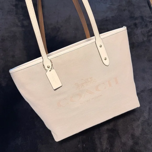 Coach Chalk Signature Horse & Carriage Leather Jacquard City Zip Tote Bag - Picture 2 of 12